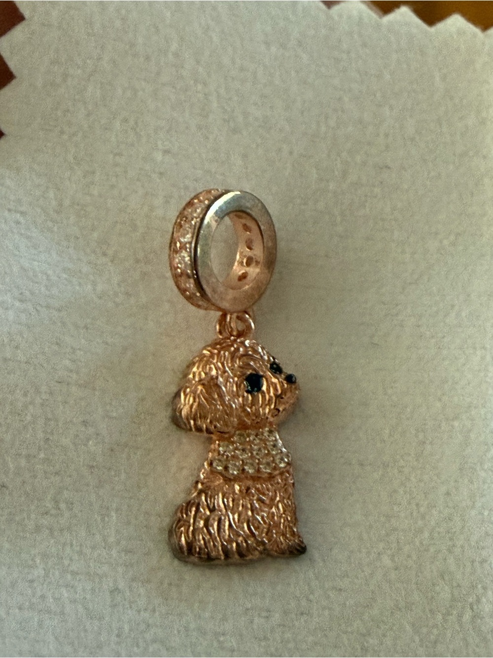 Rose Gold Puppy Charm Pendant with Crystal Accents